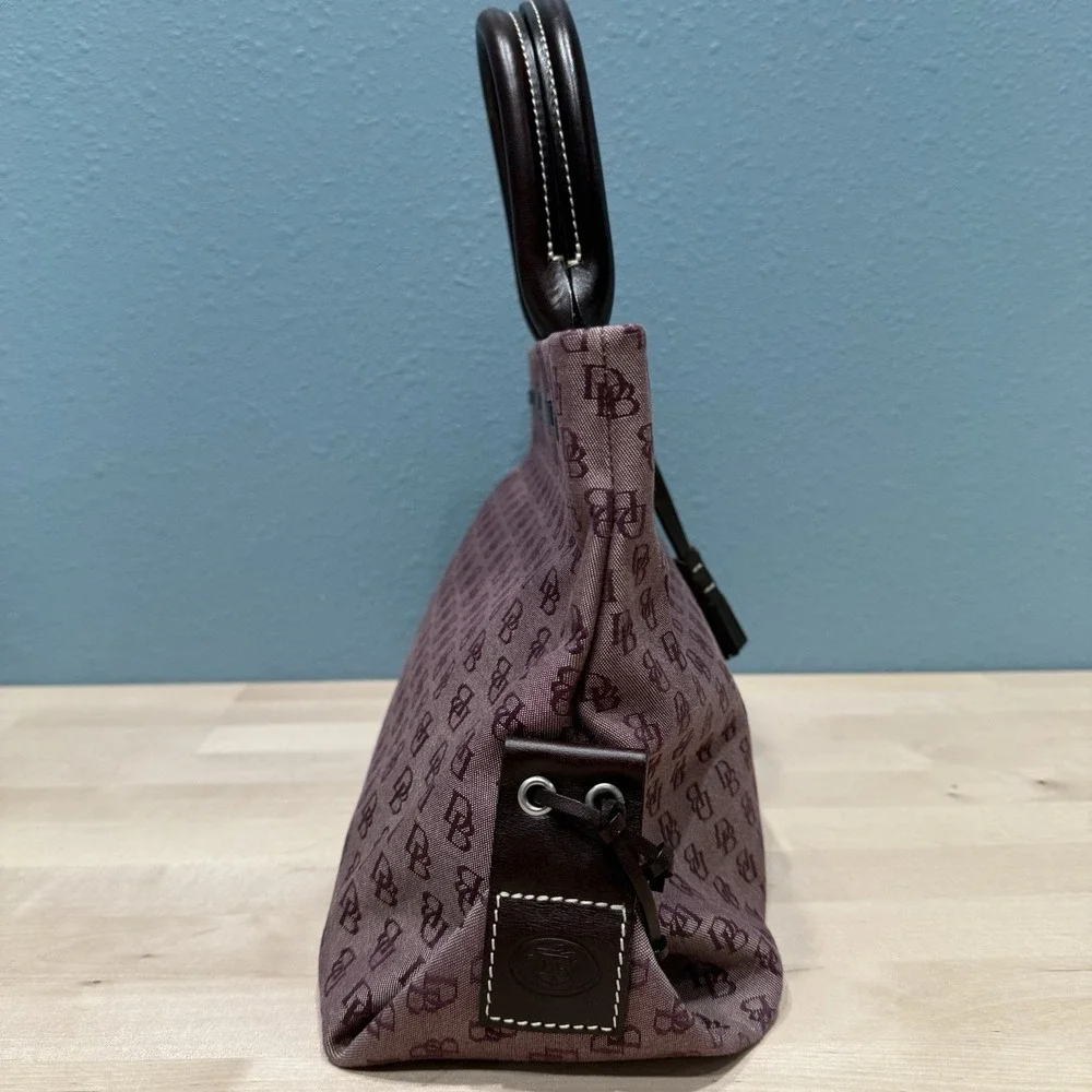 Dooney & Bourke Signature Canvas Satchel Logo Bag Double Leather Handles Tassels